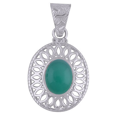 Gorgeous Jali Cut work Pattern Around Green Onyx Oval Shape 925 Sterling Solid Silver Pendant - R101488-16
