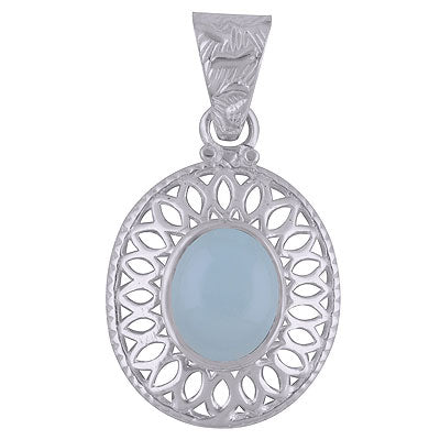 Gorgeous Jali Cut work Pattern Around Aqua Chalcedony Oval Shape 925 Sterling Solid Silver Pendant - R101488-17