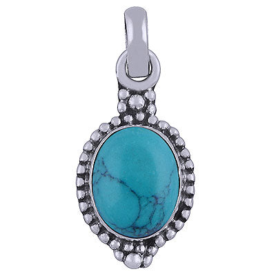 Alluring Rawa Work Around Turquoise Oval Shape 925 Sterling Solid Silver Pendant - R101511-13