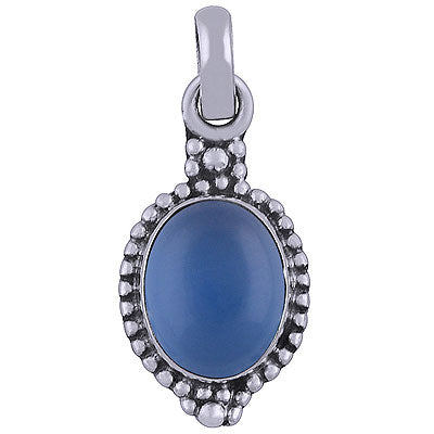 Alluring Rawa Work Around Blue Chalcedony Oval Shape 925 Sterling Solid Silver Pendant - R101511-43