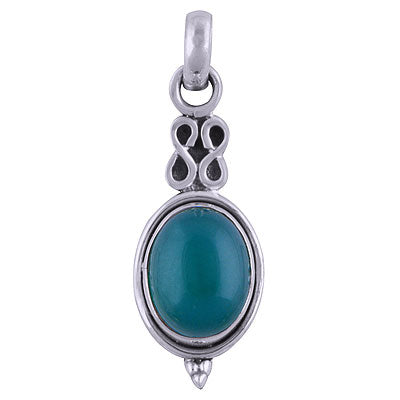Beautiful Handcrafted Work Around Green Onyx Oval Shape 925 Sterling Solid Silver Pendant - R101513-19