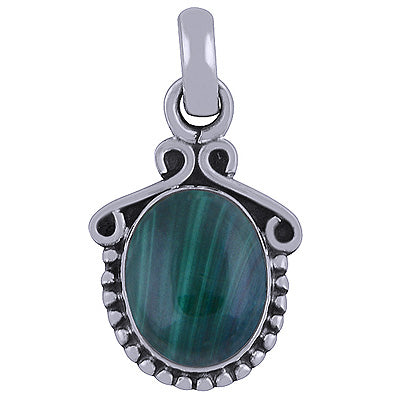 Stunning Rawa & Wire Work Around Malachite Oval Shape 925 Sterling Solid Silver Pendant - R101514-30