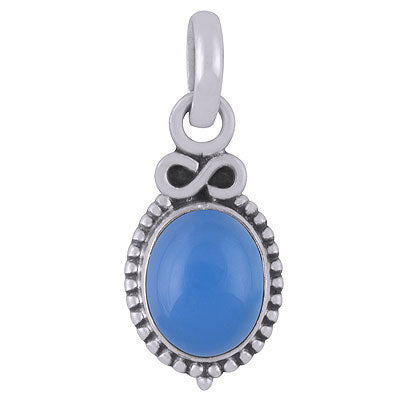 Alluring Rawa Work Around Blue Chalcedony Oval Shape 925 Sterling Solid Silver Pendant - R101517-33