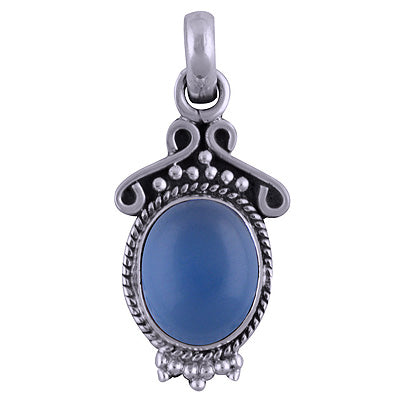 Authentic Handcrafted Work Around Blue Chalcedony Oval Shape 925 Sterling Solid Silver Pendant - R101518-32