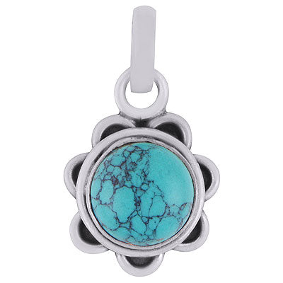 Gorgeous Flower Work pattern Around Turquoise Round Shape 925 Sterling Solid Silver Pendant - R101525-53