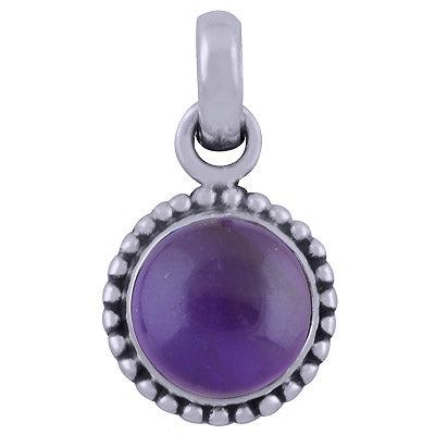 Classic Rawa Work Amethyst Round Shape 925 Sterling Solid Silver Pendant - R101526-1