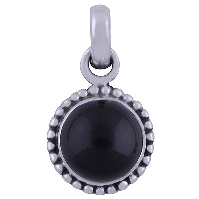 Classic Rawa Work Black Onyx Round Shape 925 Sterling Solid Silver Pendant - R101526-24