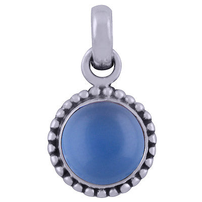 Classic Rawa Work Blue Chalcedony Round Shape 925 Sterling Solid Silver Pendant - R101526-36