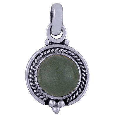 Handcrafted Green Aventurine Round Shape 925 Sterling Solid Silver Pendant - R101527-88