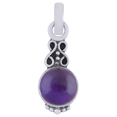Beautiful Rawa Work Amethyst Round Shape 925 Sterling Solid Silver Pendant - R101528-51