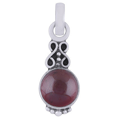 Beautiful Rawa Work Garnet Round Shape 925 Sterling Solid Silver Pendant - R101528-52