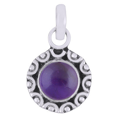 Elegant Rawa Work Amethyst Round Shape 925 Sterling Solid Silver Pendant - R101530-1