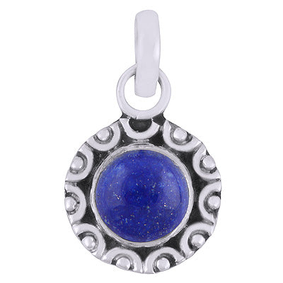 Elegant Rawa Work Lapis Round Shape 925 Sterling Solid Silver Pendant - R101530-16