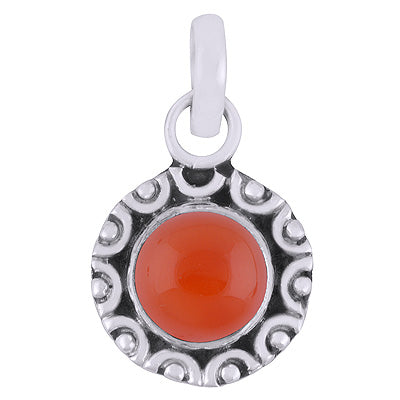 Elegant Rawa Work Carnelian Round Shape 925 Sterling Solid Silver Pendant - R101530-21