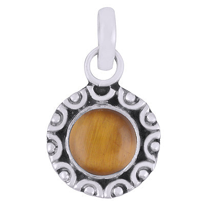 Elegant Rawa Work Tiger's Eye Round Shape 925 Sterling Solid Silver Pendant - R101530-24