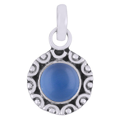 Elegant Rawa Work Blue Chalcedony Round Shape 925 Sterling Solid Silver Pendant - R101530-33