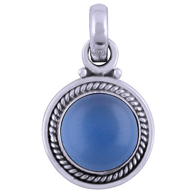 Gorgeous Twisted Wire & Rawa Work Around Blue Chalcedony Round Shape 925 Sterling Solid Silver Pendant - R101535-32