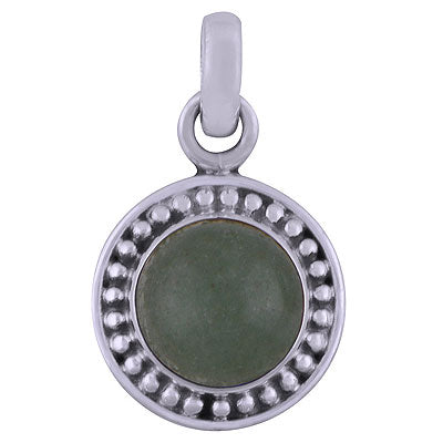 Beautifully Handcrafted Rawa Work Around Green Aventurine Round Shape 925 Sterling Solid Silver Pendant - R101536-84