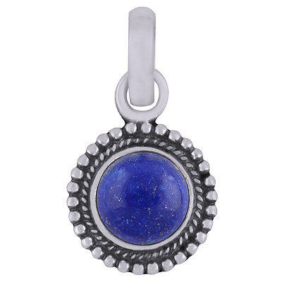 Stunning Rawa Work Around Lapis Round Shape 925 Sterling Solid Silver Pendant - R101537-56