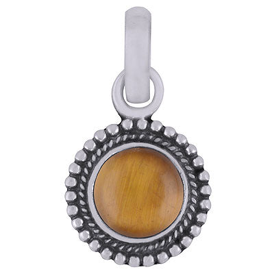 Stunning Rawa Work Around Tiger's Eye Round Shape 925 Sterling Solid Silver Pendant - R101537-61