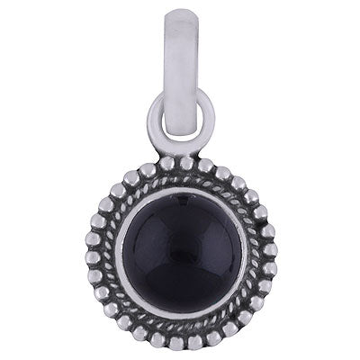 Stunning Rawa Work Around Black Onyx Round Shape 925 Sterling Solid Silver Pendant - R101537-64