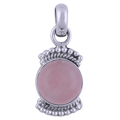 Alluring Rawa Work Around Rose Quartz Round Shape 925 Sterling Solid Silver Pendant - R101538-27