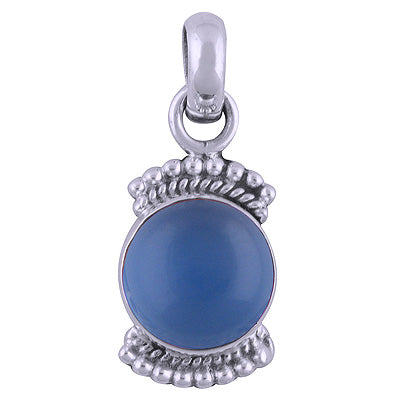Alluring Rawa Work Around Blue Chalcedony Round Shape 925 Sterling Solid Silver Pendant - R101538-28