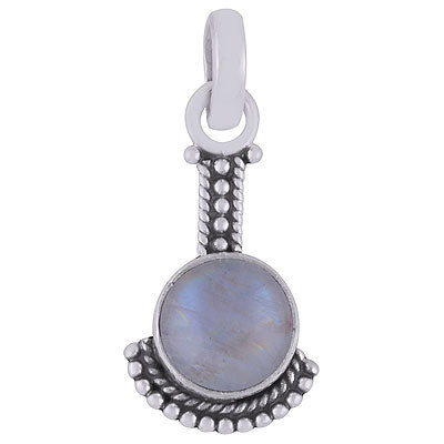 Alluring Oxidised Handcrafted Work Around Rainbow Moonstone Round Shape 925 Sterling Solid Silver Pendant - R101539-54
