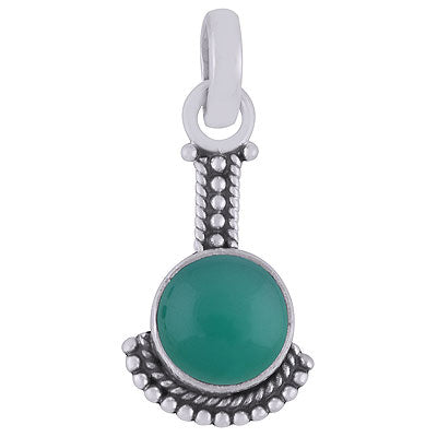 Alluring Oxidised Handcrafted Work Around Green Onyx Round Shape 925 Sterling Solid Silver Pendant - R101539-58