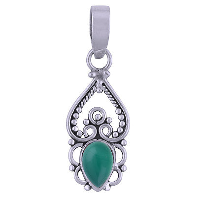 Gorgeous Wire & Rawa Work Around Green Onyx Pear Shape 925 Sterling Solid Silver Pendant - R101541-134