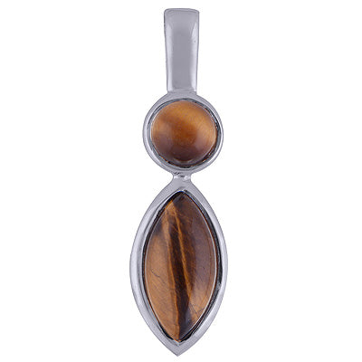 Beautiful Two Tiger's Eye Round,Marquise Shape 925 Sterling Solid Silver Pendant - R101618-30