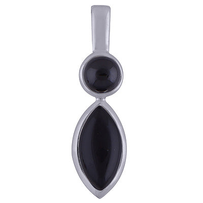 Beautiful Two Black Onyx Round,Marquise Shape 925 Sterling Solid Silver Pendant - R101618-34