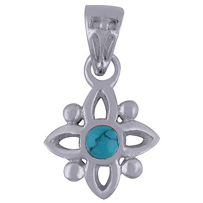 Alluring Handmade Flower Rawa Around Turquoise Round Shape 925 Sterling Solid Silver Pendant - R101642-12