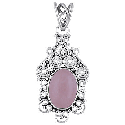 Alluring Handcrafted Work Around Rose Quartz Oval Shape 925 Sterling Solid Silver Pendant - R101691-16