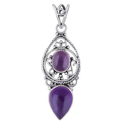 Beautiful Rawa & Wire Work Around Amethyst Oval,Pear Shape 925 Sterling Solid Silver Pendant - R101693-12