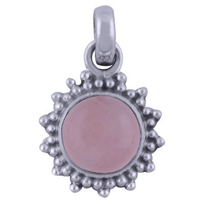 Beautiful Rawa Work Around Rose Quartz Round Shape 925 Sterling Solid Silver Pendants - R101720-7