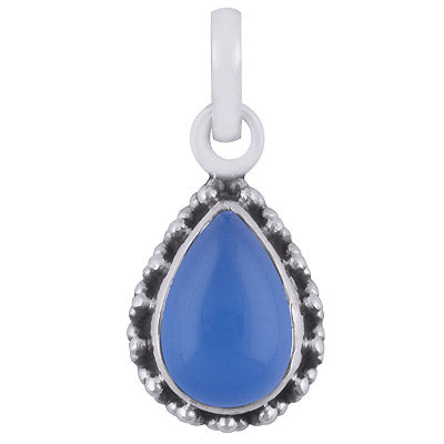 Alluring Oxidised Rawa Work Around Blue Chalcedony Pear Shape 925 Sterling Solid Silver Pendant - R101721-29