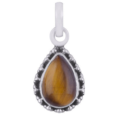 Alluring Oxidised Rawa Work Around Tiger's Eye Pear Shape 925 Sterling Solid Silver Pendant - R101721-30