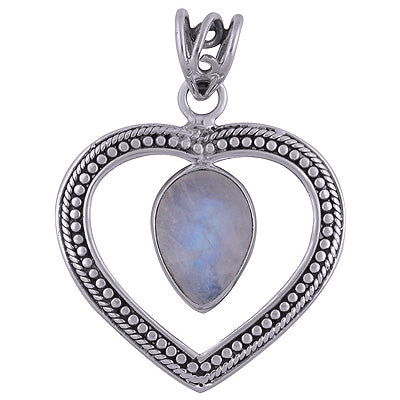 Gorgeous Twisted Wire & Rawa Work Around Rainbow Moonstone Pear Shape 925 Sterling Solid Silver Pendant - R101739-3
