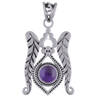 Gorgeous Handcrafted Rawa Work Around Amethyst Round Shape 925 Sterling Solid Silver Pendant - R101773-1