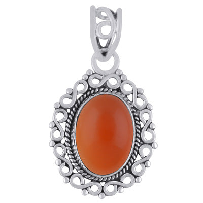 Alluring Handcrafted Work Around Carnelian Oval Shape 925 Sterling Solid Silver Pendant - R101779-10