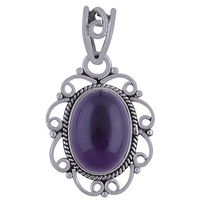 Beautiful Rawa & Wire Work Around Amethyst Oval Shape 925 Sterling Solid Silver Pendant - R101780-1