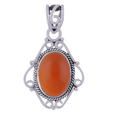 Gorgeous Twisted Wire Frame Around Carnelian Oval Shape 925 Sterling Solid Silver Pendant - R101782-11