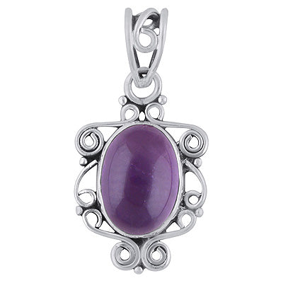 Gorgeous Handcrafted Wire Work Around Amethyst Oval Shape 925 Sterling Solid Silver Pendant - R101784-1