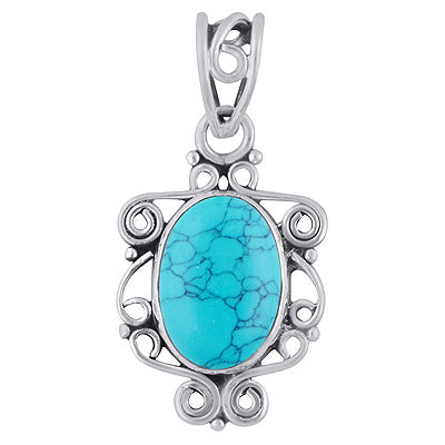 Gorgeous Handcrafted Wire Work Around Turquoise Oval Shape 925 Sterling Solid Silver Pendant - R101784-2