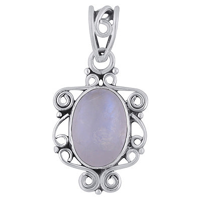 Gorgeous Handcrafted Wire Work Around Rainbow Moonstone Oval Shape 925 Sterling Solid Silver Pendant - R101784-3