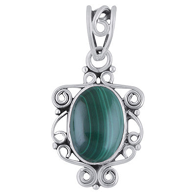 Gorgeous Handcrafted Wire Work Around Malachite Oval Shape 925 Sterling Solid Silver Pendant - R101784-8