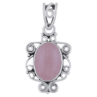 Gorgeous Handcrafted Wire Work Around Rose Quartz Oval Shape 925 Sterling Solid Silver Pendant - R101784-9