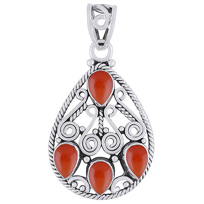 Gorgeous Coil Wire Work Around Carnelian Pear Shape 925 Sterling Solid Silver Pendant - R101786-13