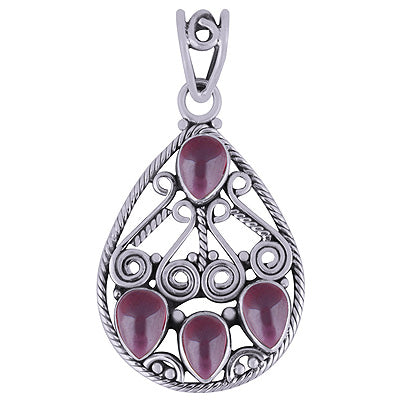 Gorgeous Coil Wire Work Around Garnet Pear Shape 925 Sterling Solid Silver Pendant - R101786-2